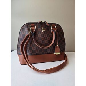 London Fog Tulip Signature Satchel Brown Cognac